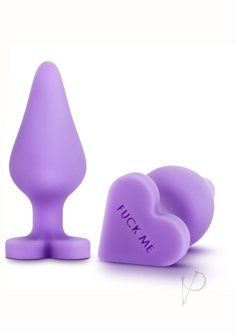 Play With Me Naughtier Candy Heart Fuck Me Silicone Butt Plug - Purple